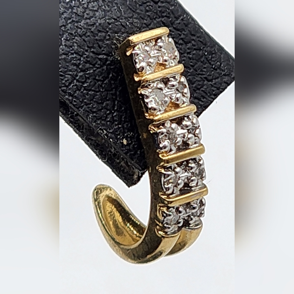 14K Yellow Gold With Diamonds J Hoop Huggie Single Post Earring